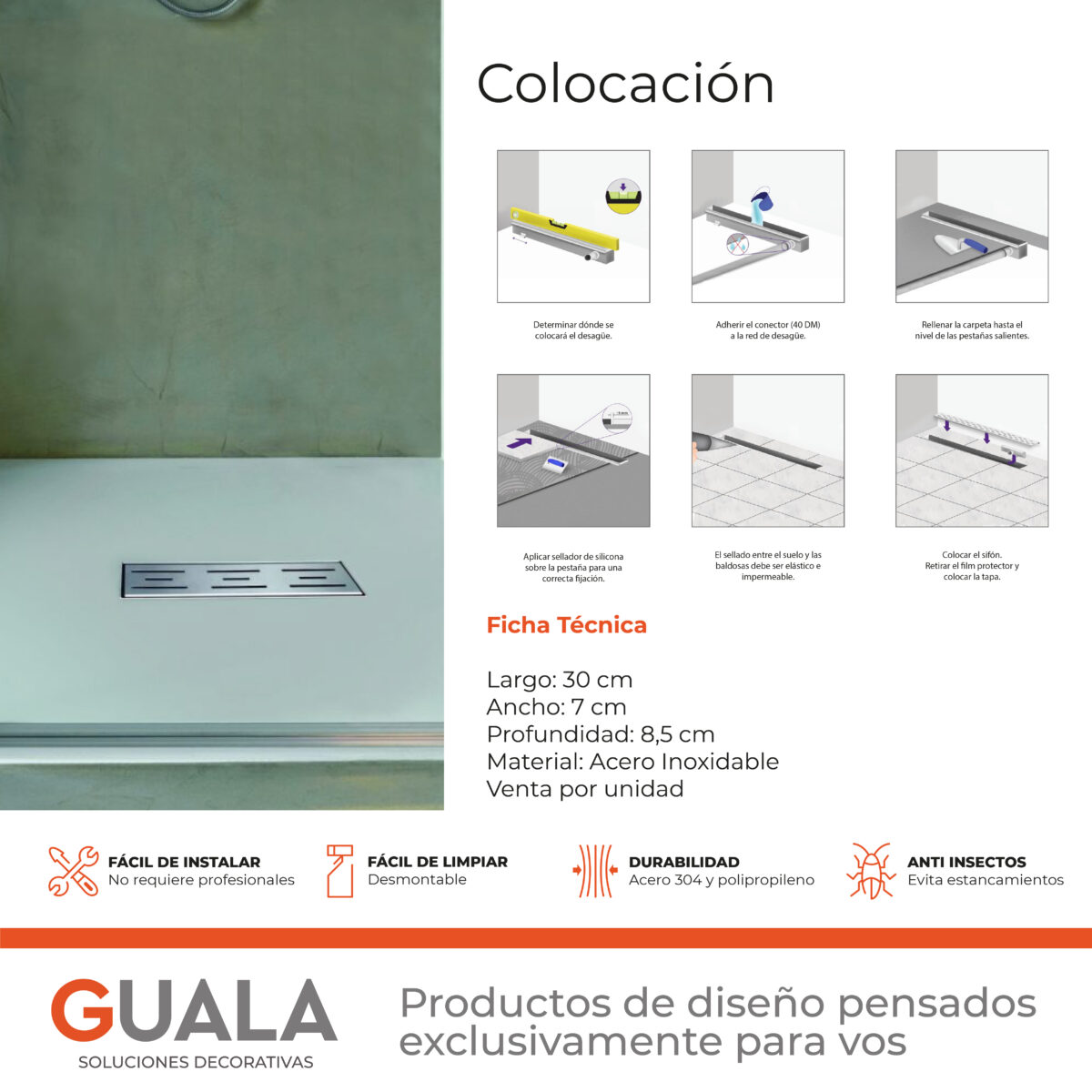 Desagüe Lineal Atrim Aqua Inca 30 cm Acero Inoxidable Mate - Imagen 4