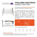 Toallero Eléctrico Atrim Cubic 48x22 cm Acero Inoxidable - Imagen 2