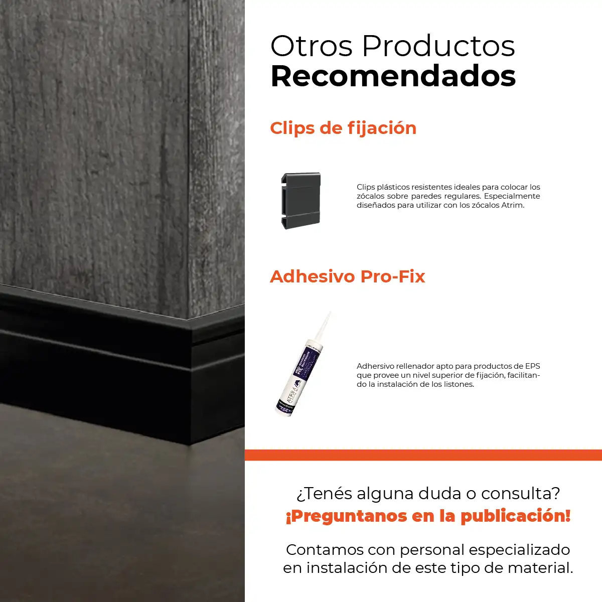 Zócalo de EPS Atrim Line 70 mm PVC Negro Mate - Guala Soluciones Decorativas