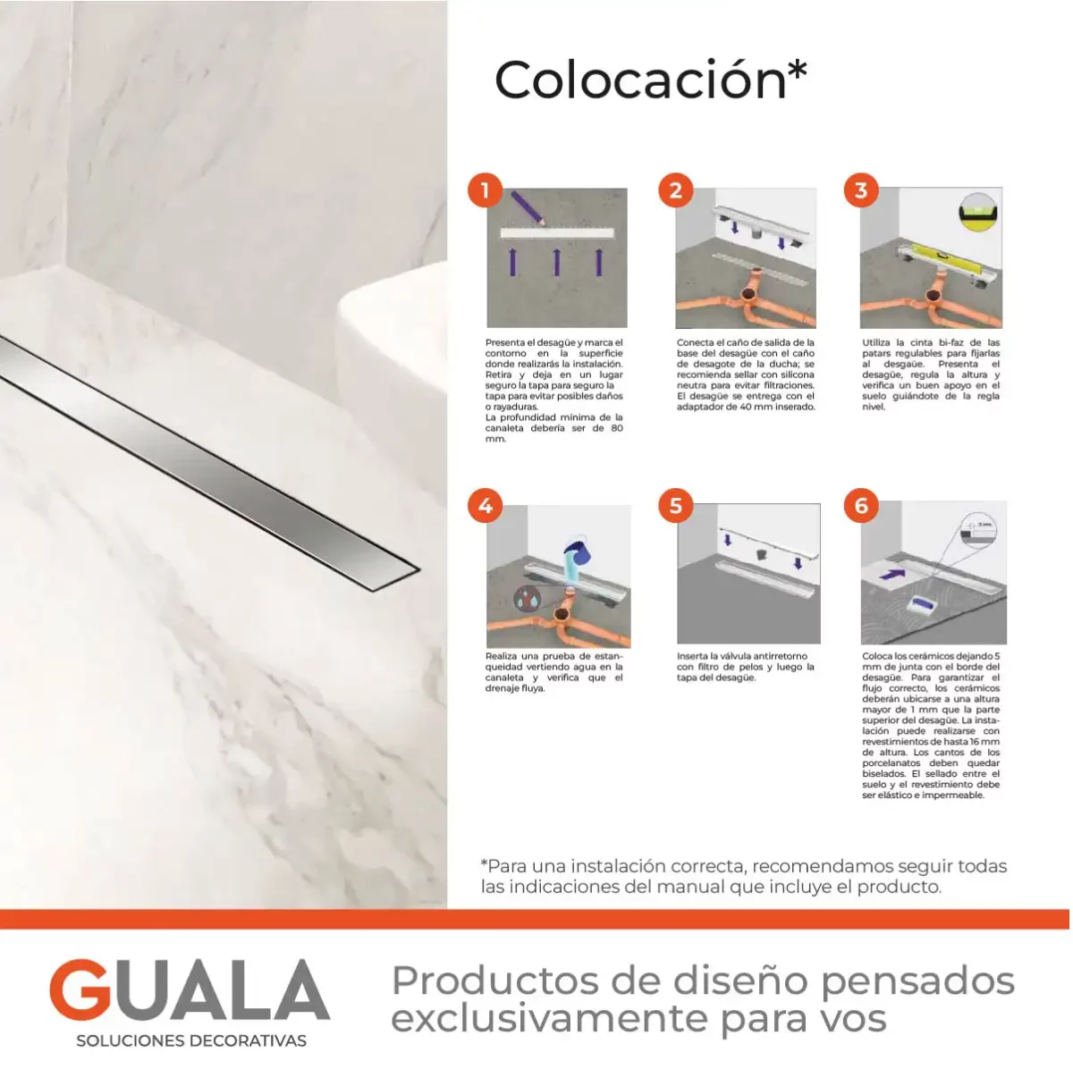 Desagüe Lineal Atrim Aqua Clásico 70 cm Acero Inoxidable Brillante - Imagen 8