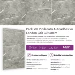 Vinilanato Autoadhesivo Decorativo 30x60 London Gris Pack x 10 Lifewall 1.8 m² - Imagen 6