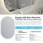 Espejo LED Rectangular Brio Pastilla Vertical MirrorOn 100x60 cm Luz Cálida - Imagen 10