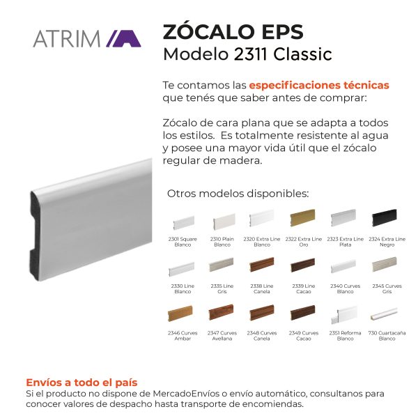 Zócalo de EPS Atrim Classic 70 mm PVC Plata Mate