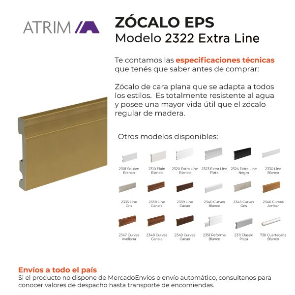 Zócalo de EPS Atrim Extra Line 100 mm PVC Oro Mate