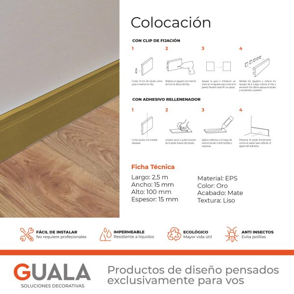 Zócalo de EPS Atrim Extra Line 100 mm PVC Oro Mate