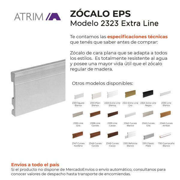 Zócalo de EPS Atrim Extra Line 100 mm PVC Plata Mate