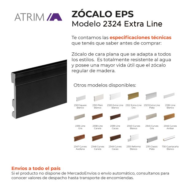 Zócalo de EPS Atrim Extra Line 100 mm PVC Negro Mate