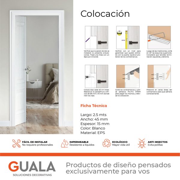 Zócalo Contramarco Atrim Pecho Paloma 45 mm EPS PVC Blanco Mate