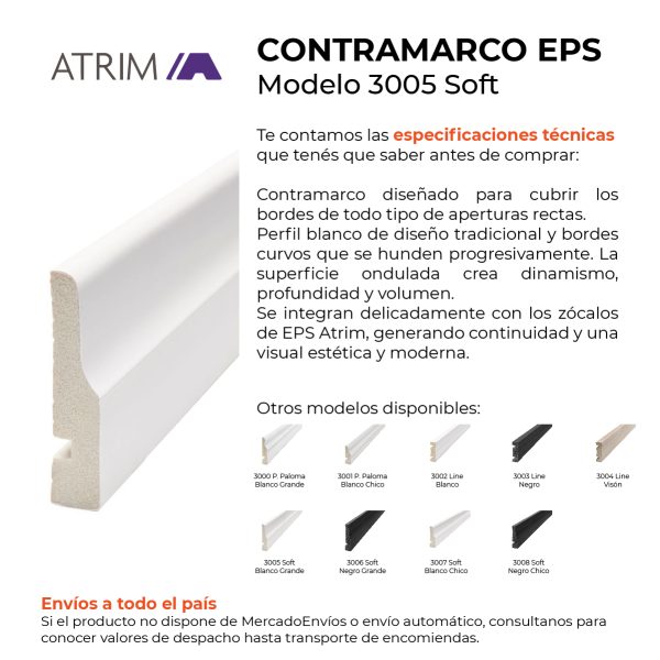 Contramarco Atrim Soft 70 mm EPS PVC Blanco Mate