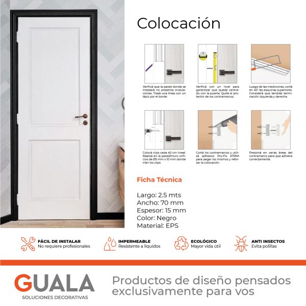 Zócalo Contramarco Atrim Soft 70 mm EPS PVC Negro Mate