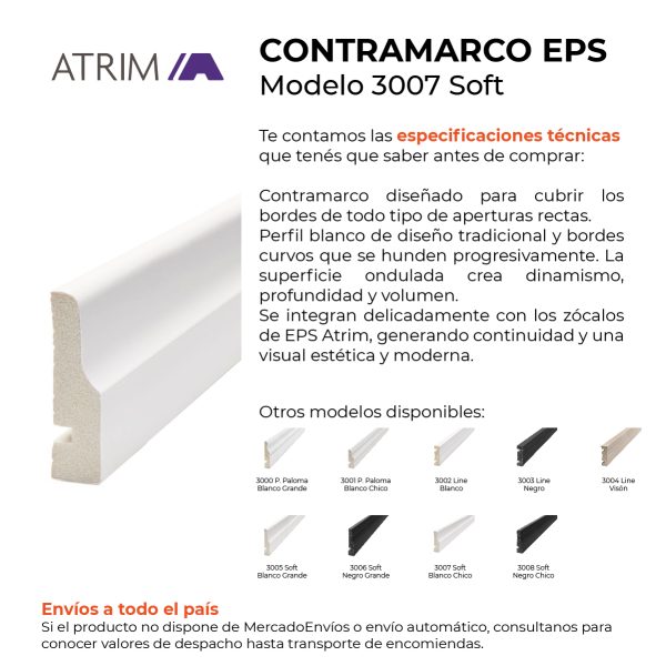 Contramarco Atrim Soft 50 mm EPS PVC Blanco Mate
