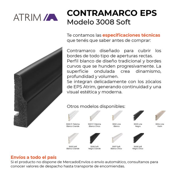 Contramarco Atrim Soft 50 mm EPS PVC Negro Mate