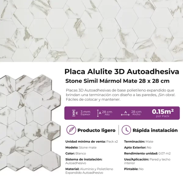 Venecita Autoadhesiva en Malla de Aluminio Placa Alulite Stone 0.15m²