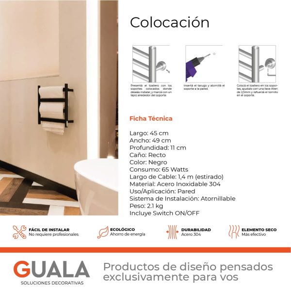 Toallero Eléctrico Atrim Singular 45 x 49 cm Acero Inoxidable Negro Mate