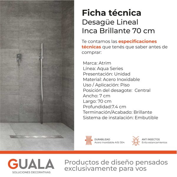 Desagüe Lineal Atrim Aqua Inca 70 cm Acero Inoxidable Brillante