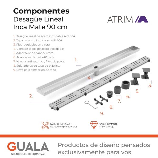 Desagüe Lineal Atrim Aqua Inca 90 cm Acero Inoxidable Mate