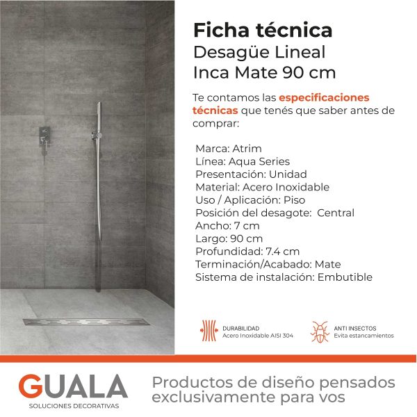Desagüe Lineal Atrim Aqua Inca 90 cm Acero Inoxidable Mate