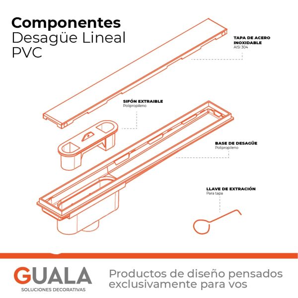 Desagüe Lineal Atrim Río Clasico 45 cm ABS y Acero Inoxidable Sin Acople