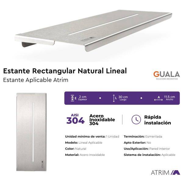 Estante Rectangular Lineal Atrim Aplicable Esmerilado 30 cm