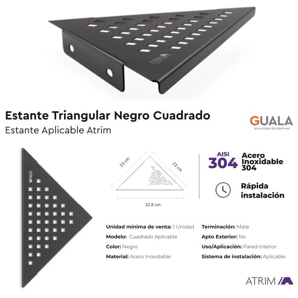 Estante Esquinero Triangular Cuadrado Atrim Aplicable Negro Mate 23 cm