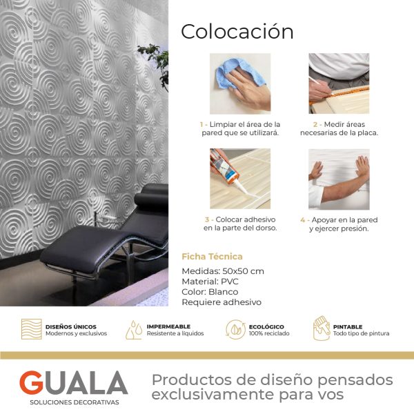 Placas 3D PVC Frigg 50x50 cm PVC Blanco
