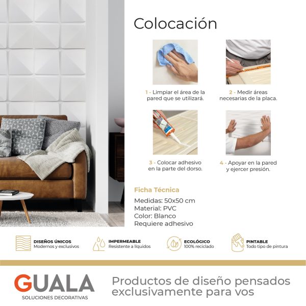 Placas 3D PVC Frigg 50x50 cm PVC Blanco