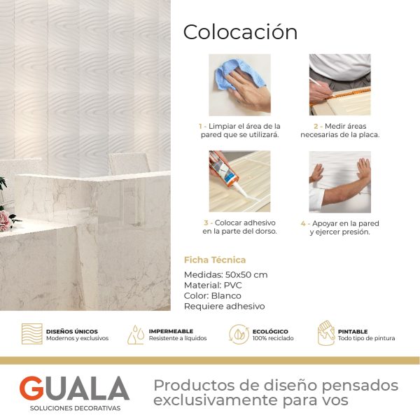 Placas 3D PVC Frigg 50x50 cm PVC Blanco