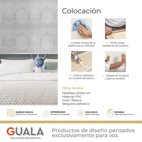 Placas 3D PVC Frigg 50x50 cm PVC Blanco