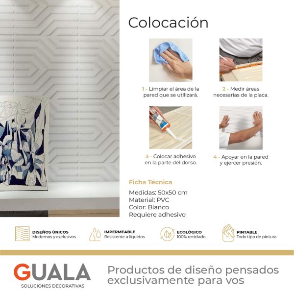Placas 3D PVC Frigg 50x50 cm PVC Blanco