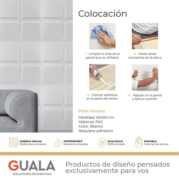 Placas 3D PVC Frigg 50x50 cm PVC Blanco