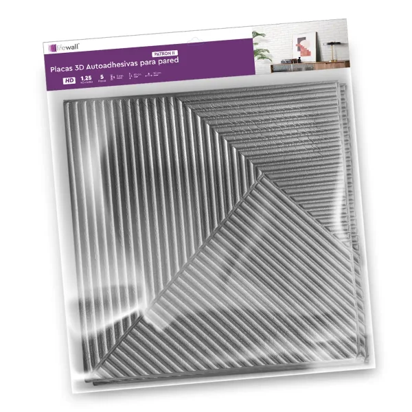 Placa 3D Autoadhesiva Patron II Grey Platinum 50x50 cm Revestimiento Lifewall Pack x5