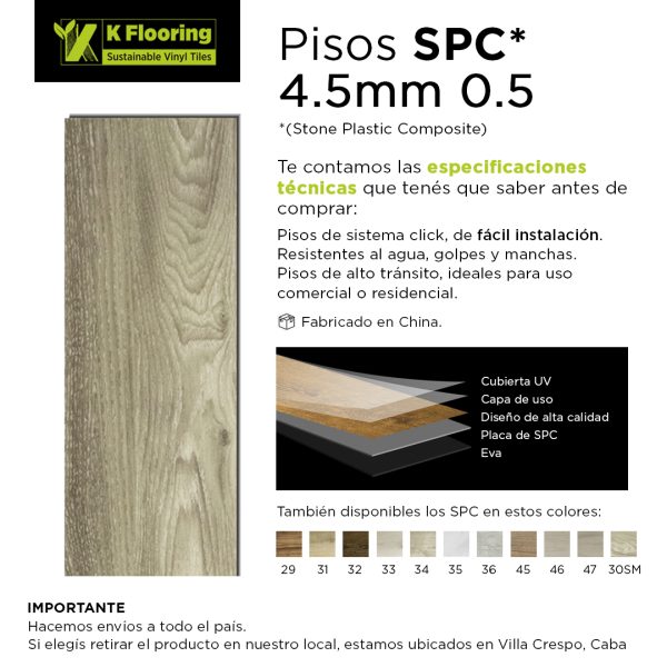 Piso Vinílico Kflooring AquaS Arce 4.5 mm SPC Tránsito Comercial Intenso Click 2,63 m²