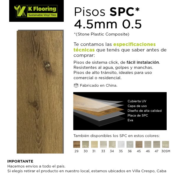 Piso Vinílico Kflooring AquaS Roble Oscuro 4.5 mm SPC Tránsito Comercial Intenso Click 2,63 m²