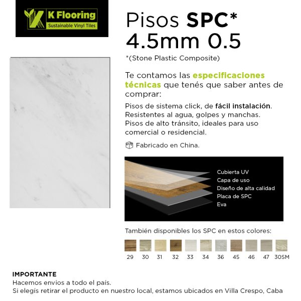 Piso Vinílico Kflooring AquaS Gris Claro 4.5 mm SPC Tránsito Comercial Intenso Click 2.6 m²