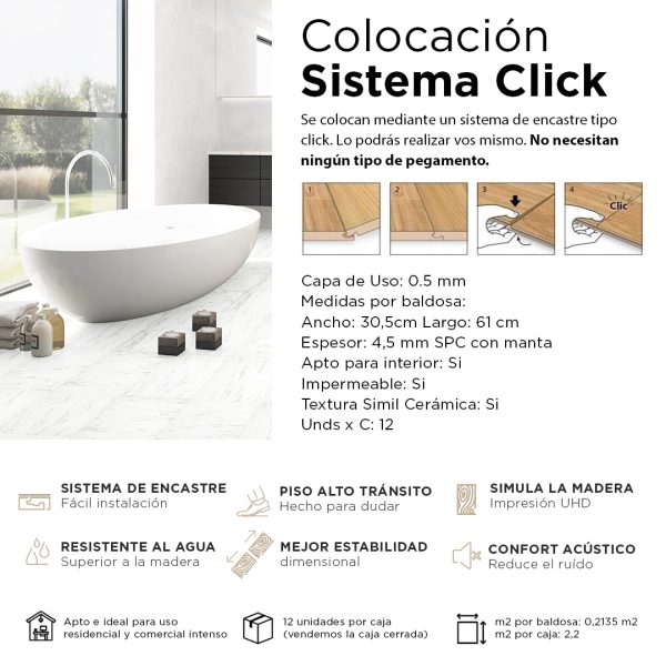 Piso Vinílico Kflooring AquaS Gris Claro 4.5 mm SPC Tránsito Comercial Intenso Click 2.6 m²