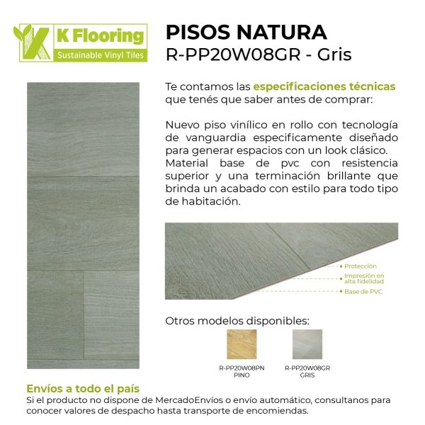 Piso Vinílico en Rollo PVC Simil Madera Gris Transito Residencial Moderado 1m²