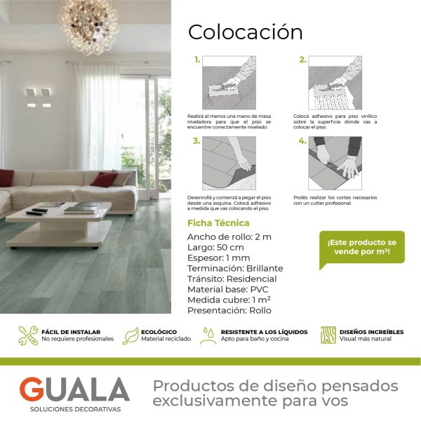 Piso Vinílico en Rollo PVC Simil Madera Gris Transito Residencial Moderado 1m²