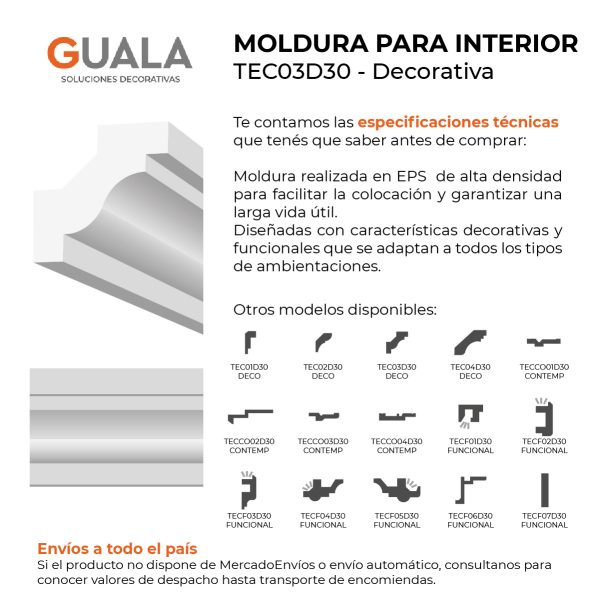 Moldura Decorativa 45x45 mm EPS Blanco Tira 2 m