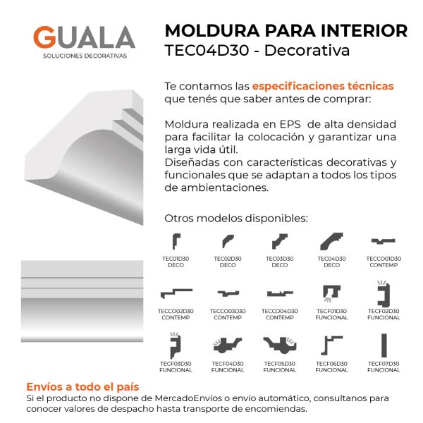 Moldura Decorativa 50x65 mm EPS Blanco Tira 2 m