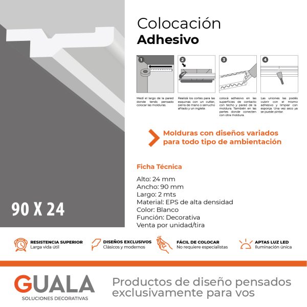 Moldura Contemporánea 24x90 mm EPS Blanco Tira 2 m