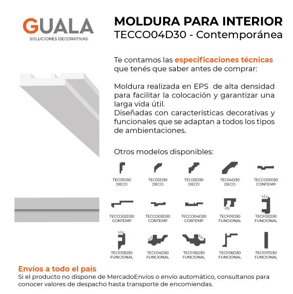 Moldura Contemporánea 15x75 mm EPS Blanco Tira 2 m