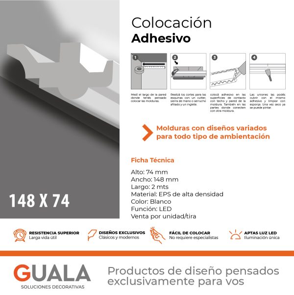 Moldura Funcional LED 74x148 mm EPS Blanco Tira 2 m