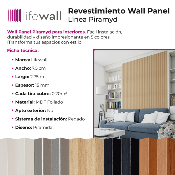 Revestimiento Wall Panel Lifewall Piramyd MDF Blanco