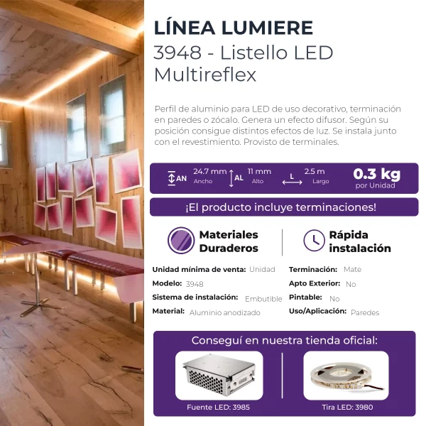 Listello LED Multireflex Lumière Atrim 24.7 mm Aluminio Anodizado - Imagen 6