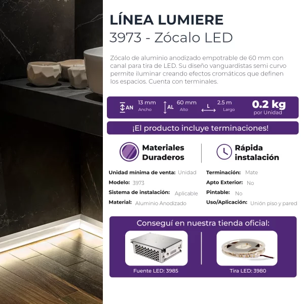 Zócalo LED Lumière Atrim 13 mm Aluminio Anodizado - Imagen 6
