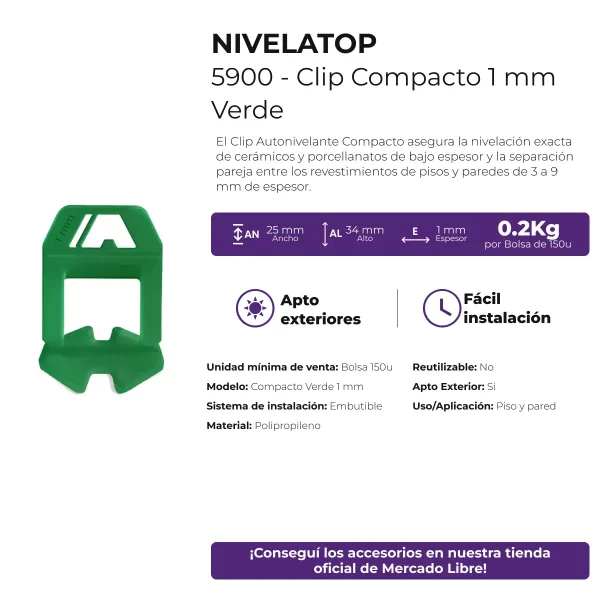 Clip Espaciador Autonivelante Arco Compacto Atrim 1mm x 150 Unidades - Imagen 6