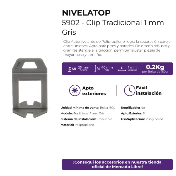 Clip Espaciador Autonivelante Arco Tradicional Atrim 1mm x 150 Unidades - Imagen 6