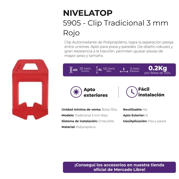 Clip Espaciador Autonivelante Arco Tradicional Atrim 3mm x 150 Unidades - Imagen 6