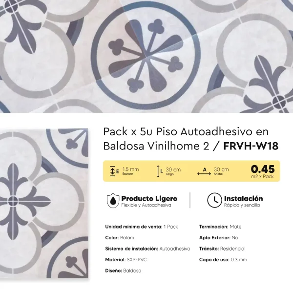 Piso Vinílico Autoadhesivo Apto Pared en Baldosas Azulejos Vinilhome 2 Balam 1.5 mm SXP PVC Tránsito Residencial Frigg 0.45m² - Imagen 7