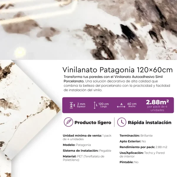 Vinilanato Decorativo Autoadhesivo 60x120 Patagonia Pack 2,88 m2 - Imagen 4